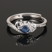 情侣戒指纯银镶嵌蓝宝石彩宝指环镀白金贵重宝石开口可调节女戒指