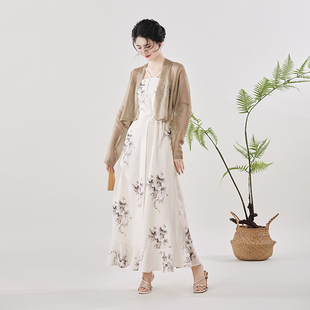 织造司原创汉服新中式国风，吊带连衣裙葡萄印花气质，显瘦设计感长裙