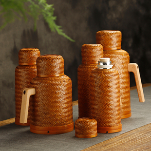 竹编大漆热水瓶焖茶家用老式暖瓶，复古保温水壶，暖壶玻璃内胆开水瓶