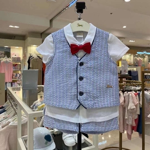 韩国潮童装 夏男童宝宝领结短袖衬衣马甲绅士三件套装 礼服