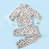 亚马逊秋季男女宝宝儿童套装，立领小童时尚运动豹纹两件套