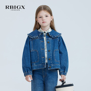 rbigx瑞比克童装，秋季女童设计感潮流儿童，大翻领牛仔外套