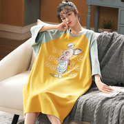 女士睡衣夏季纯棉短袖，七分袖少女连衣裙睡裙，可爱韩版学生宽松大码