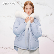 OZLANA羽绒服女设计感2023年秋冬加厚渐变毛领面包服棉衣外套