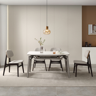 全友家居fb0050餐桌餐椅1.35圆餐桌伸缩功能，现代简约岩板桌面