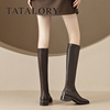 TATA LORY女鞋简约纯色骑士靴平底舒适通勤侧拉链小个子长靴高筒