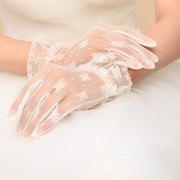新娘手套蕾丝红色白色结(白色结)婚纱礼服旗袍短款手套，影楼旅拍婚礼仪手套