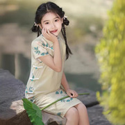 中大童旗袍女童夏季连衣裙中式改良碎花短袖中国风汉服小女孩古装