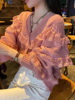 蕾丝拼接针织开衫女早春秋时尚外穿V领上衣洋气设计感长袖毛衣潮