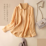 日系高端品牌女装出口外贸长袖棉麻衬衫休闲复古文艺亚麻宽松上衣