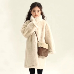 女童冬装长款仿皮草童装大衣儿童，保暖加厚皮毛一体毛毛水貂绒外套