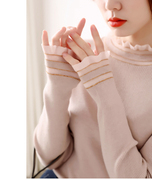 羊毛针织衫女2020年秋冬欧根纱木耳边领显瘦小众设计打底上衣