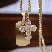 盾牌十字架无事牌钻石吊坠，定制字母18k金镶嵌(金镶嵌)珠宝au750