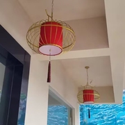 新中式鸟笼吊灯复古走廊餐厅饭店茶楼火锅店仿古灯笼创意铁艺吊灯