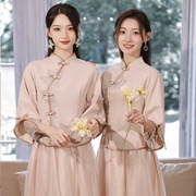 伴娘服中式2023冬季姐妹团装结婚礼服国风汉服旗袍显瘦伴娘裙