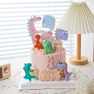儿童生日蛋糕装饰网红恐龙宝宝，插件男孩卡通周岁，派对摆件装扮配件