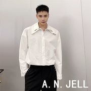 韩国版男装东大门22春纯色个性可拆卸双领口金属配饰纯色长袖衬衫