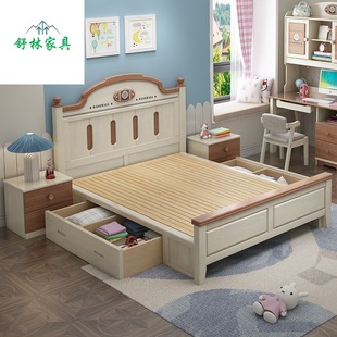 实木儿童床1.2m男孩女孩童趣床，青少年现代简约环保，水性漆套房家具