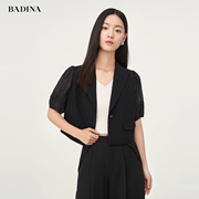 BADINA芭蒂娜黑色拼接短外套2023年春季通勤泡泡袖短袖西装女
