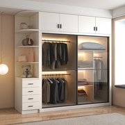 白色衣柜家用卧室现代简约经济型推拉门大衣柜子滑移门玻璃门衣橱