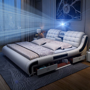科技布床现代简约榻榻米主卧双人大床智能投影按摩多功能储物婚床