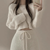 韩国chic秋冬小众气质仿水貂，绒针织毛衣+高腰百搭包臀半身裙套装