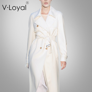 V·Loyal欧美款春秋时尚气质白色宝藏羊毛大衣长款风衣呢外套