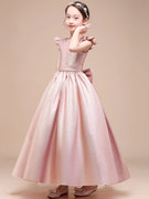 儿童礼服粉色公主裙钢琴，表演主持人演出优雅缎布生日宴会礼服女童