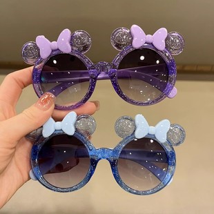儿童水晶蝴蝶结眼镜可爱卡通米妮墨镜甜美女童拍照眼镜防晒太阳镜