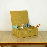 手工编织海草编收纳盒有分，格带盖家居，装饰桌面杂物储备整理箱