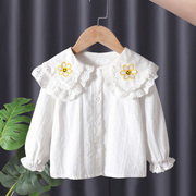 女童蕾丝娃娃领衬衫纯棉婴儿上衣1-6岁小女孩长袖春秋款白色衬衣
