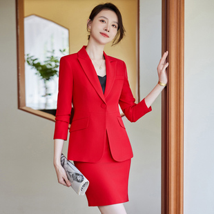 本命年红色西装外套女秋冬季高级感时尚减龄气质正装西服套装