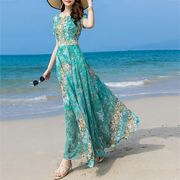 2024夏季时尚气质高端真丝桑蚕丝连衣裙，修身显瘦沙滩度假大摆长裙