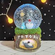 圣诞龙猫自动飘雪旋转发光水晶球音乐盒儿童圣诞节礼物女生平安夜