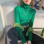 高级感翠绿色毛衣，韩系温柔外穿上衣软糯高领叠穿万能打底针织衫女