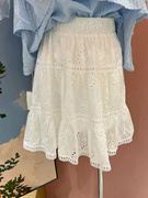 2023夏季白色蕾丝短裙a字裙半身裙，松紧腰显瘦欧货，裙子潮流韩版女
