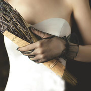 韩式结婚新娘婚纱礼服晚装手套，荷叶边万圣节歌剧，舞会网纱性感透明