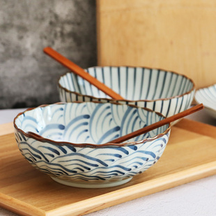 日本进口陶瓷餐具家用十草纹蓝绘网红米饭碗日式拉面碗汤碗