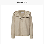 vgrass高级感毛呢，外套冬季手工，精裁丝毛短款大衣女vsd1n40740