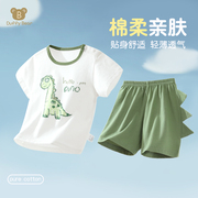 儿童夏季纯棉短袖套装男女宝宝睡衣两件套薄款透气空调服婴儿衣服
