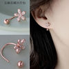 纯银夏季玫瑰金螺丝拧扣花朵耳环锆石耳钉高级感气质耳饰女