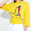 JJ系列秋季韩系个性图案字母罗纹收腰圆领全棉长袖女式T恤上衣