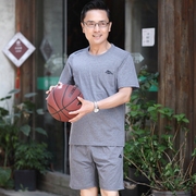 爸爸短袖短裤夏装纯棉运动服中老年人休闲运动套装中年男士两件套