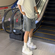 uncleblue潮牌牛仔短裤，男ins夏季松紧腰浅色，宽松直筒五分裤