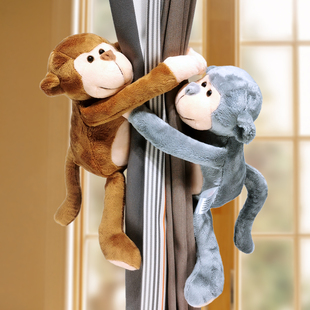 磁吸窗帘扣可爱猴子公仔绑带儿童套装饰窗帘夹扎束带卡通绑饰磁铁