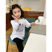 女童长袖T恤秋装宝宝洋气长袖上衣韩版儿童卡通中长款打底衫