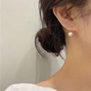 S925银针一字镶钻珍珠耳坠耳钉韩版个性百搭两戴耳饰女