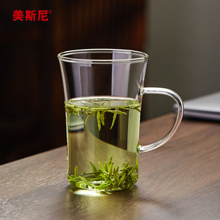 美斯尼玻璃杯家用喝水杯高硼硅绿茶杯透明泡茶杯无盖牛奶咖啡杯子