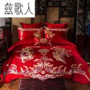 四件套婚庆床上用品大红棉，结婚六件套，床单婚房双人高档被套1107v