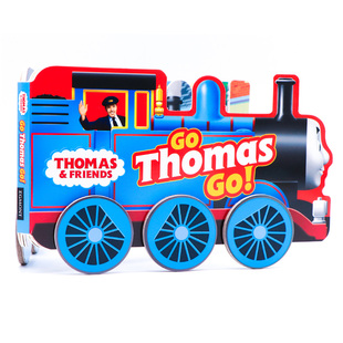 进口英文原版正版thomasandfriendsgothomasgo!托马斯小火车造型书儿童早教，益智绘本低幼英语启蒙玩具书轮子可跑